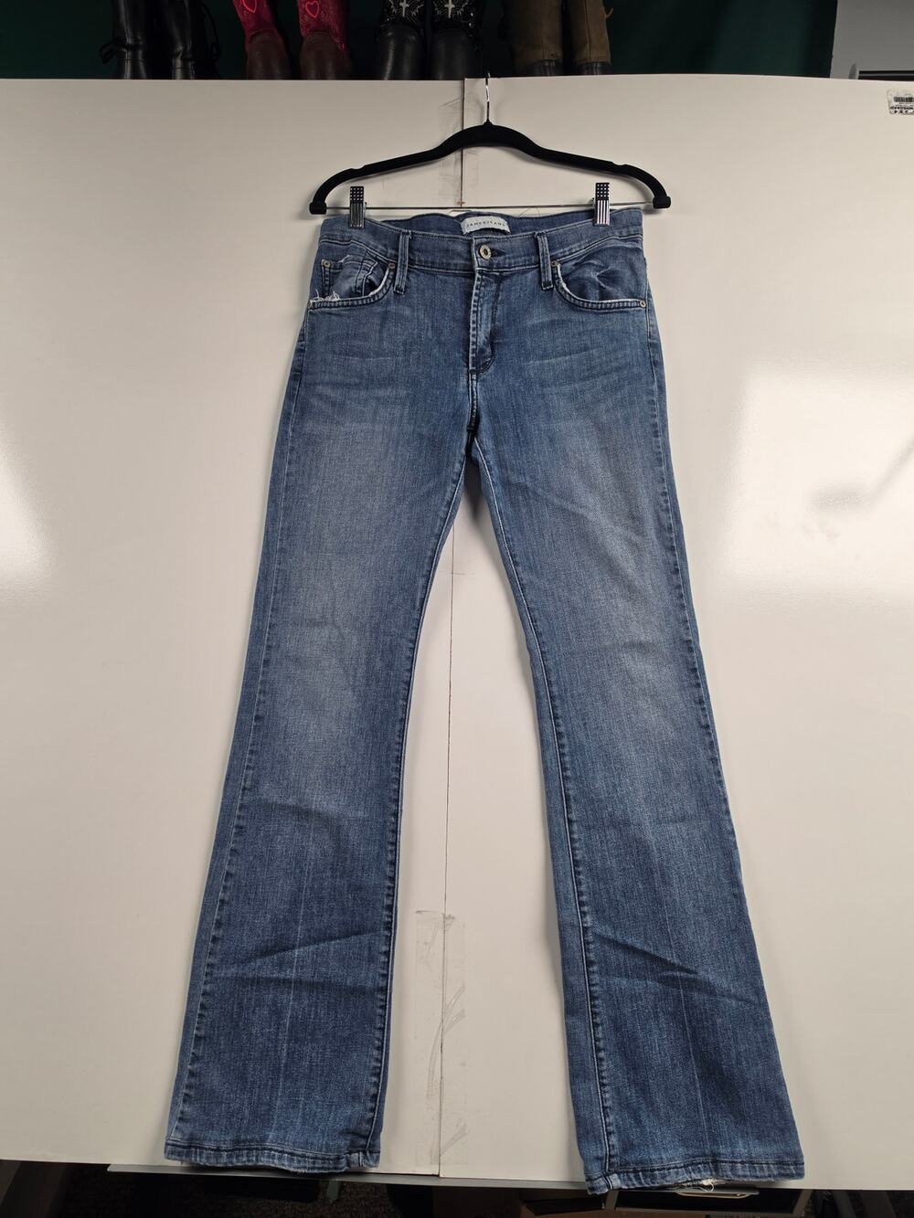 James Jeans 29 Bootcut Flare Jeans Made in USA Distressed Pockets Y2K Denim 0064
